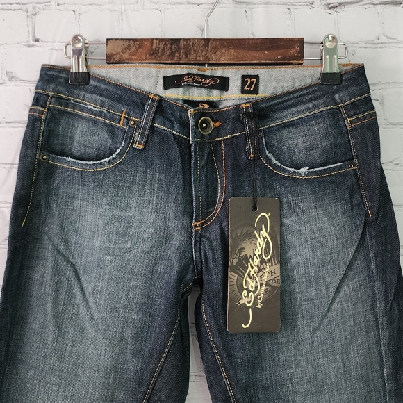 Ed Hardy by Christian Audigier Scull Pocket Lo Rise Straight Leg Jeans - Picture 5 of 6